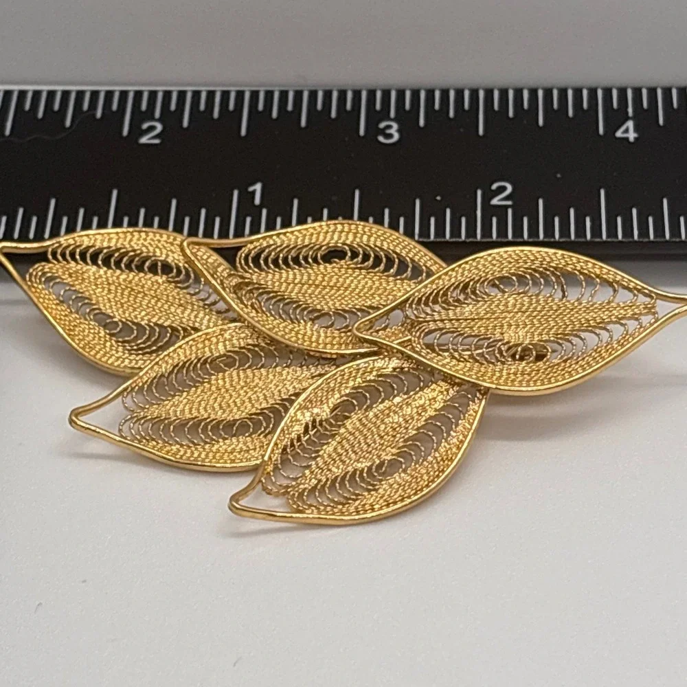 Gold Filigree‎ Leaf Brooch Pin Statement Jewelry